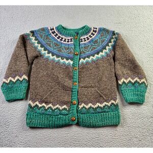 VTG Nuca Huasi Handknit Chunky Wool Fair Isle Cardigan Made In Ecuador Womens M